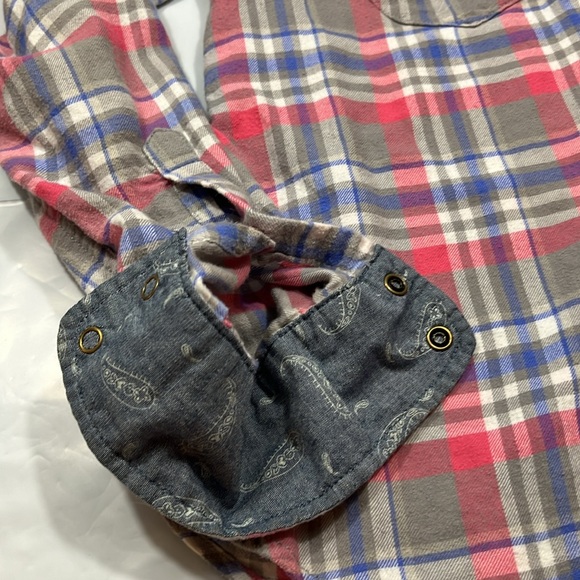 Jachs Girlfriend BEA pink purple Plaid TOP flannel paisley cuff  pearl snaps XL - Picture 2 of 16